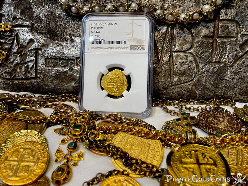 Spain 2 Escudos 1621-65 "Santa Margarita 1622 Shipwreck" NGC 64 16