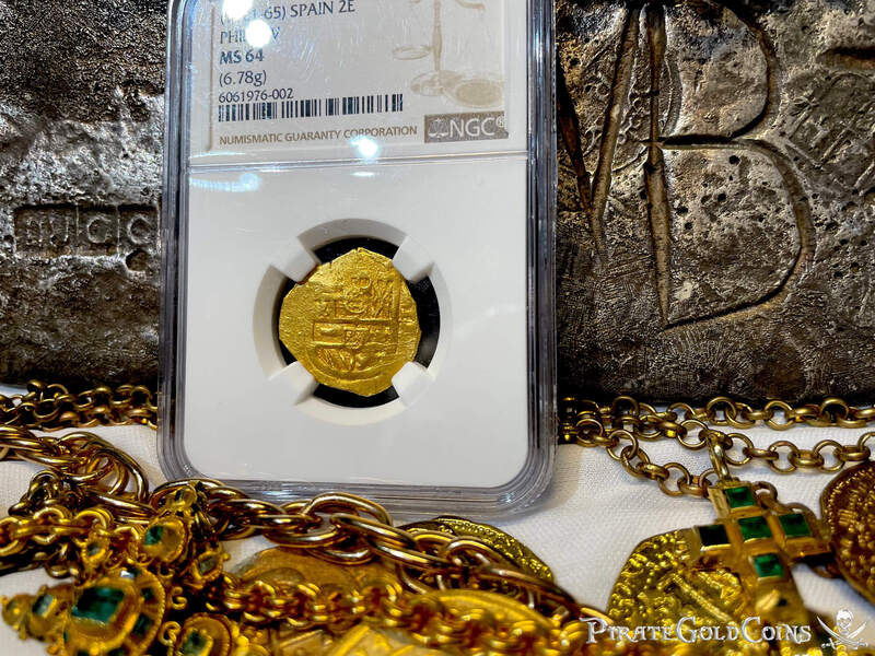 Spain 2 Escudos 1621-65 "Santa Margarita 1622 Shipwreck" NGC 64 29