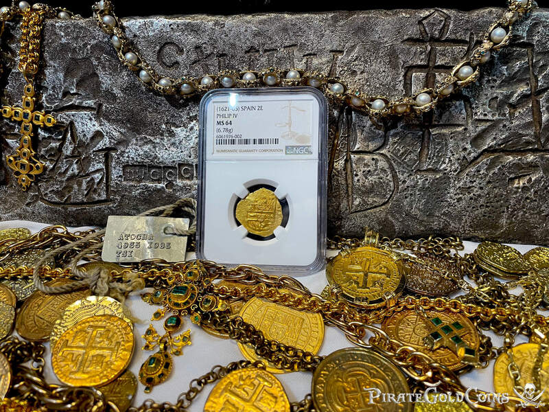 Spain 2 Escudos 1621-65 "Santa Margarita 1622 Shipwreck" NGC 64 10