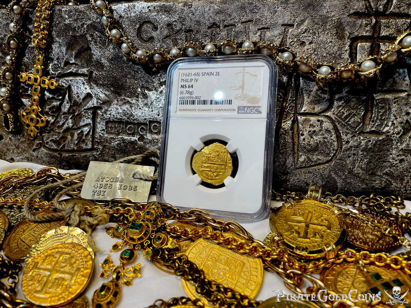 Spain 2 Escudos 1621-65 "Santa Margarita 1622 Shipwreck" NGC 64 33