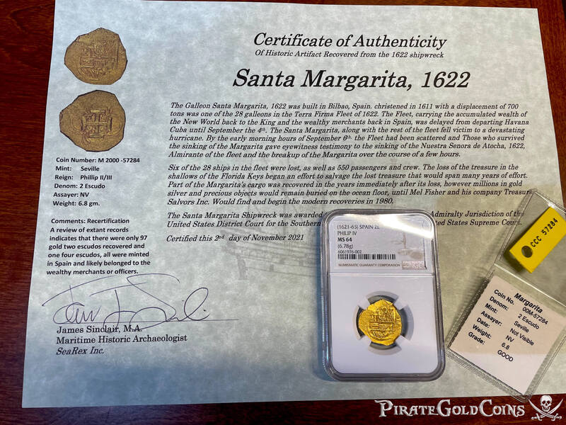 Spain 2 Escudos 1621-65 "Santa Margarita 1622 Shipwreck" NGC 64 34