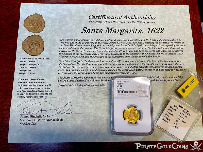 Spain 2 Escudos 1621-65 "Santa Margarita 1622 Shipwreck" NGC 64 35