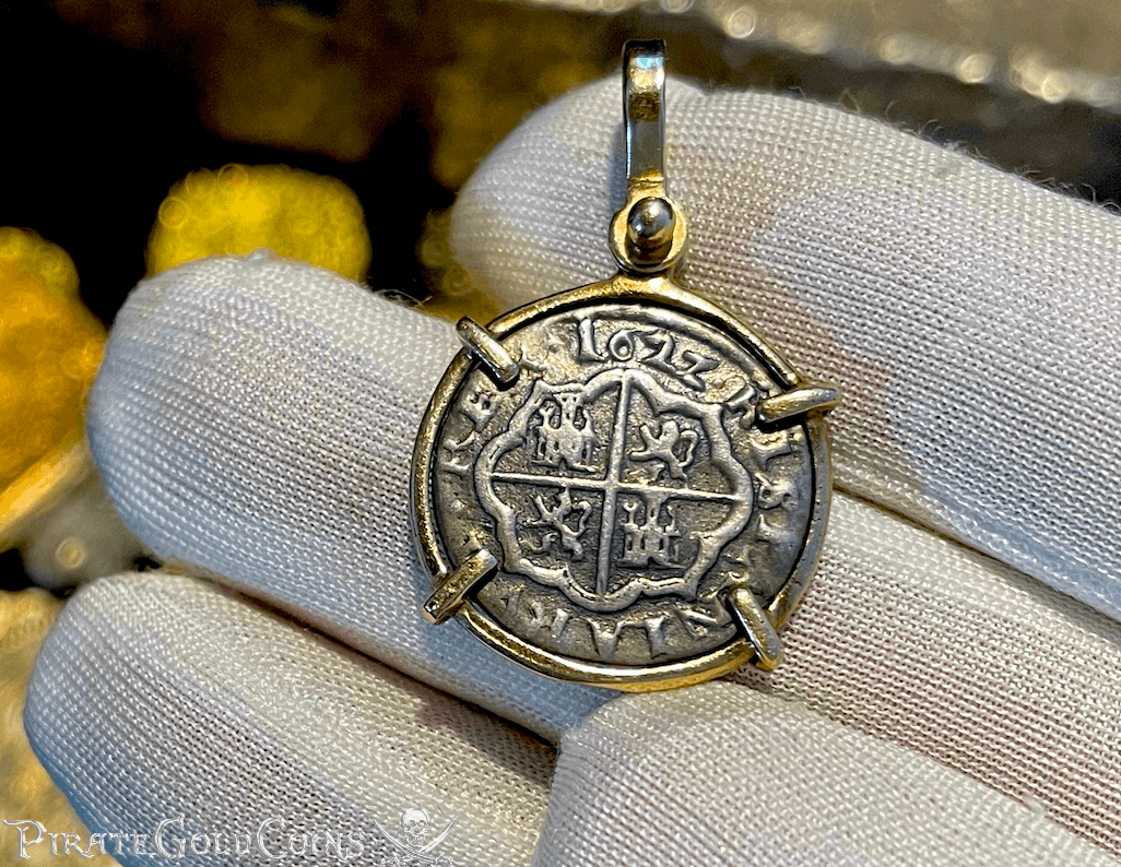 Spain 1 Real 1622 Full Date "Year of the Atocha 1622 Shipwreck" 14kt Bezel 9