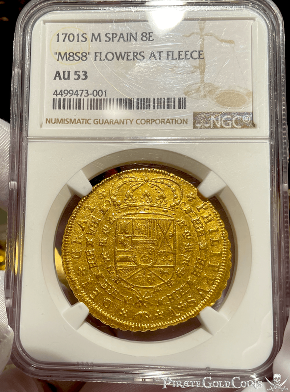 Spain 8 Escudos 1701 "Seville Mint" NGC 53 16