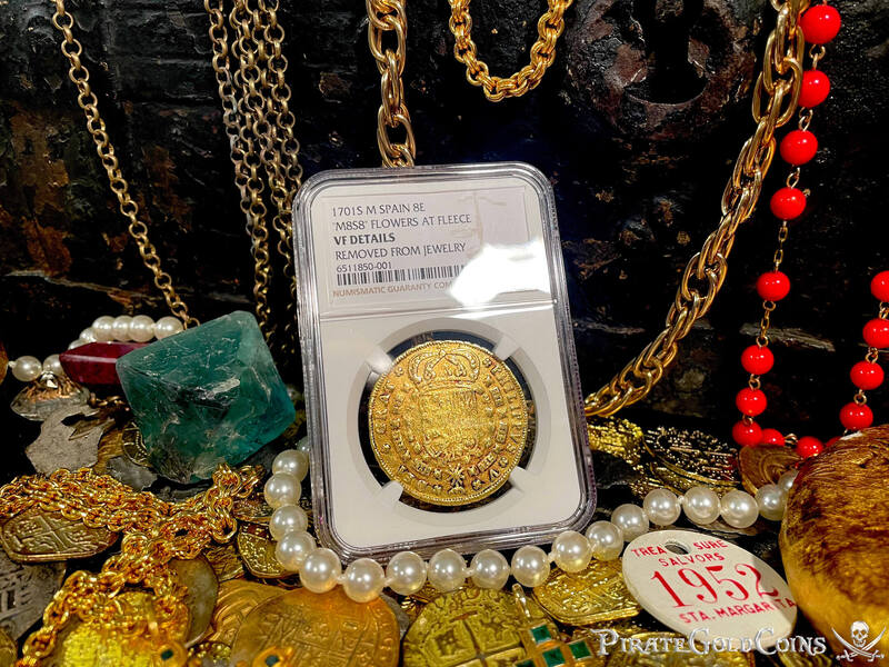 Spain 8 Escudos 1701 "1st Year Coin Type" NGC Dets 4