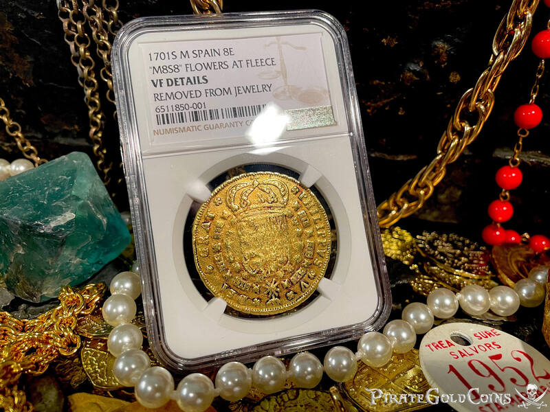 Spain 8 Escudos 1701 "1st Year Coin Type" NGC Dets 5