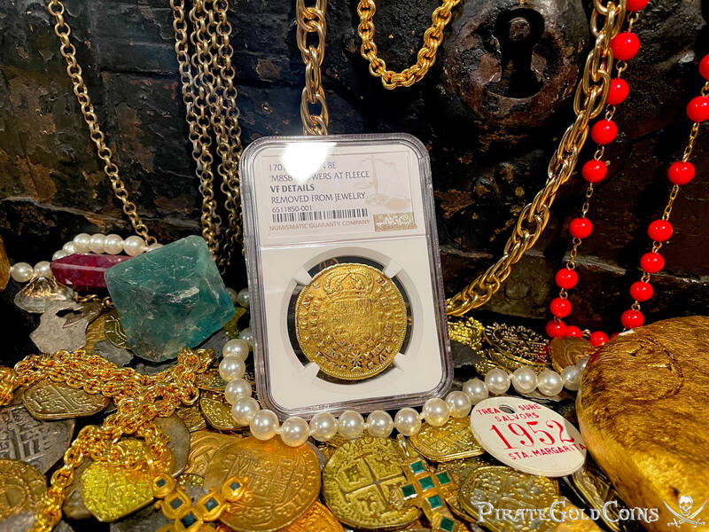 Spain 8 Escudos 1701 "1st Year Coin Type" NGC Dets 6