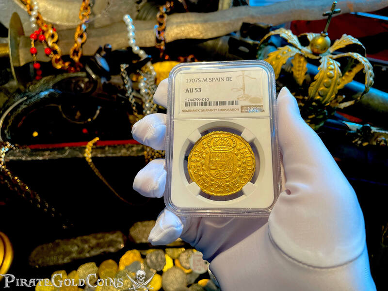 Spain 8 Escudos 1707 "Unique Only 1 Known!" NGC 53 5