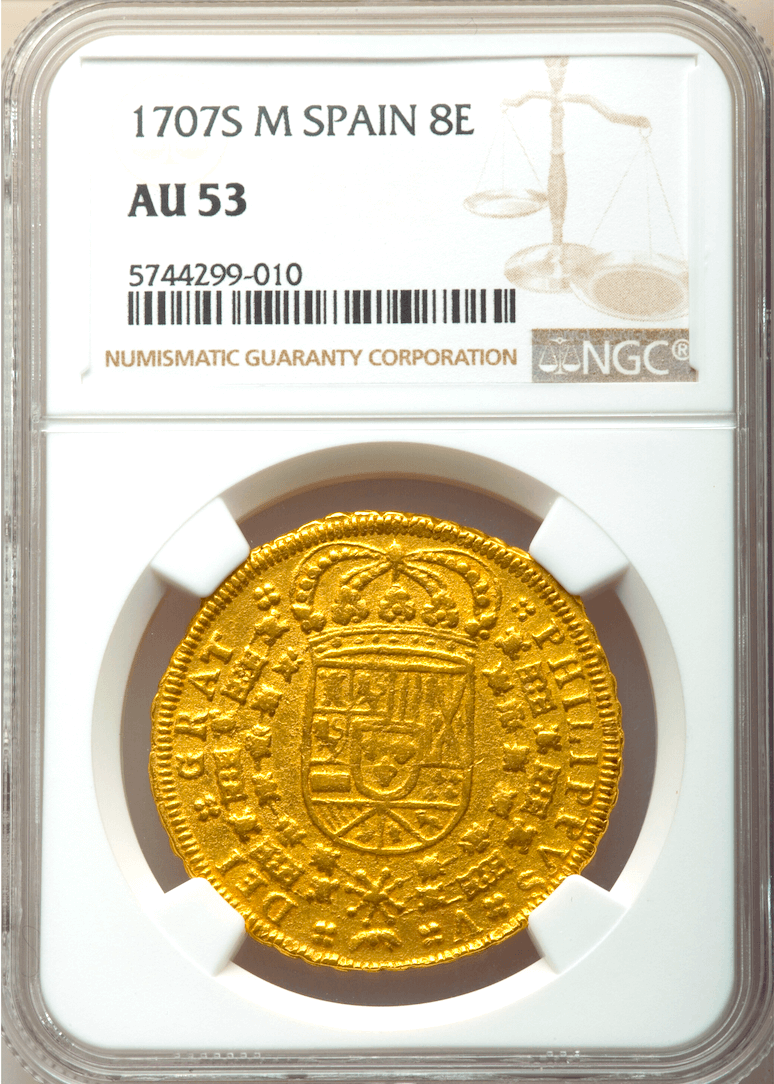 Spain 8 Escudos 1707 "Unique Only 1 Known!" NGC 53 13