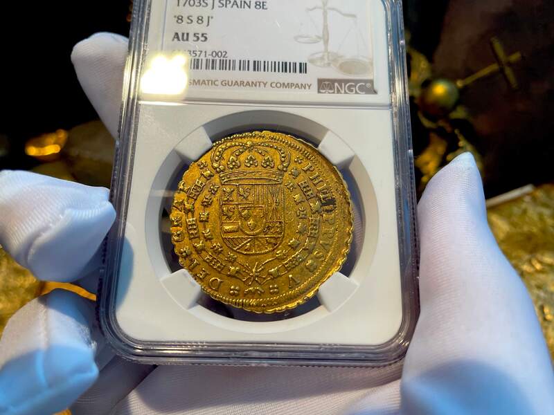 Spain 1703 8 Escudos "Full Date" NGC 55 5