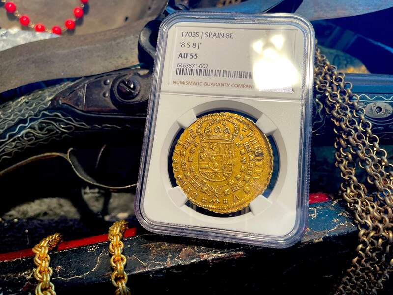 Spain 1703 8 Escudos "Full Date" NGC 55 6