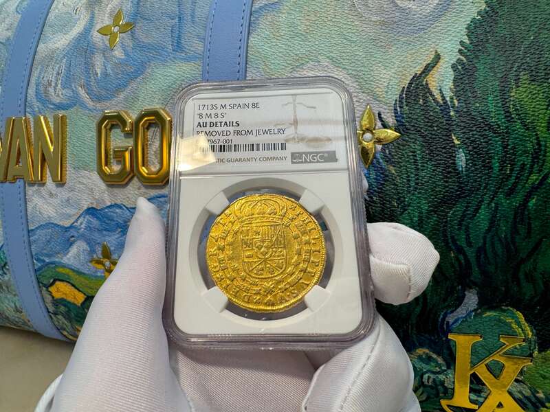 Spain 8 Escudos 1713 "1 of 8 Known" NGC AU 39