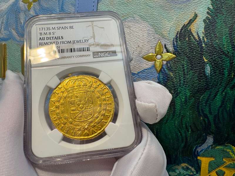 Spain 8 Escudos 1713 "1 of 8 Known" NGC AU 40