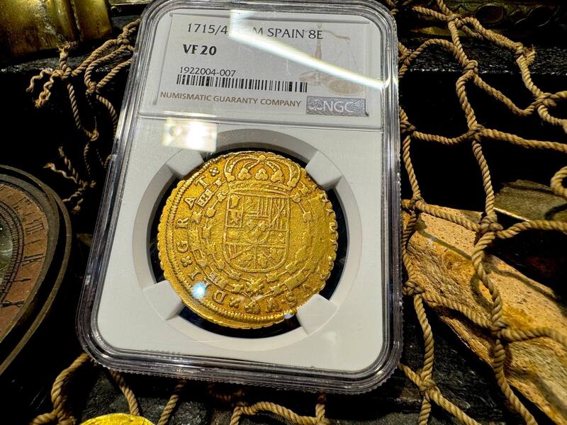 Spain 8 Escudos 1715 "Year of the Fleet" NGC 20 18
