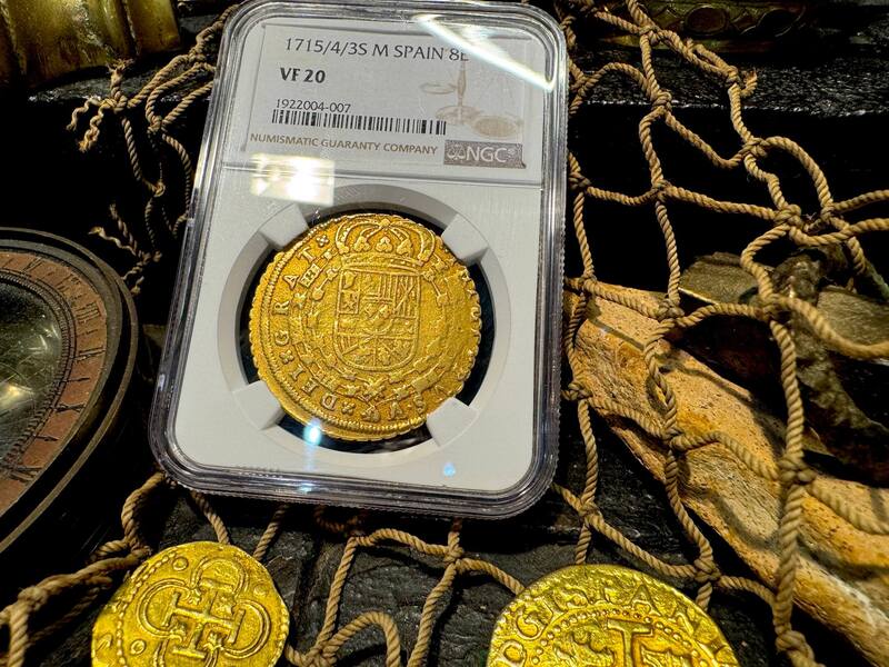 Spain 8 Escudos 1715 "Year of the Fleet" NGC 20 17