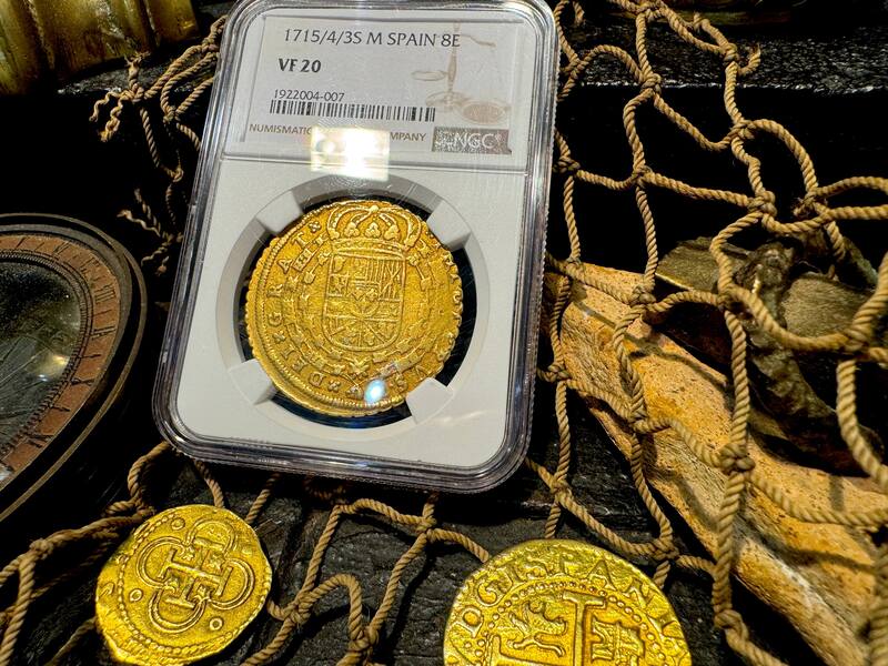 Spain 8 Escudos 1715 "Year of the Fleet" NGC 20 24
