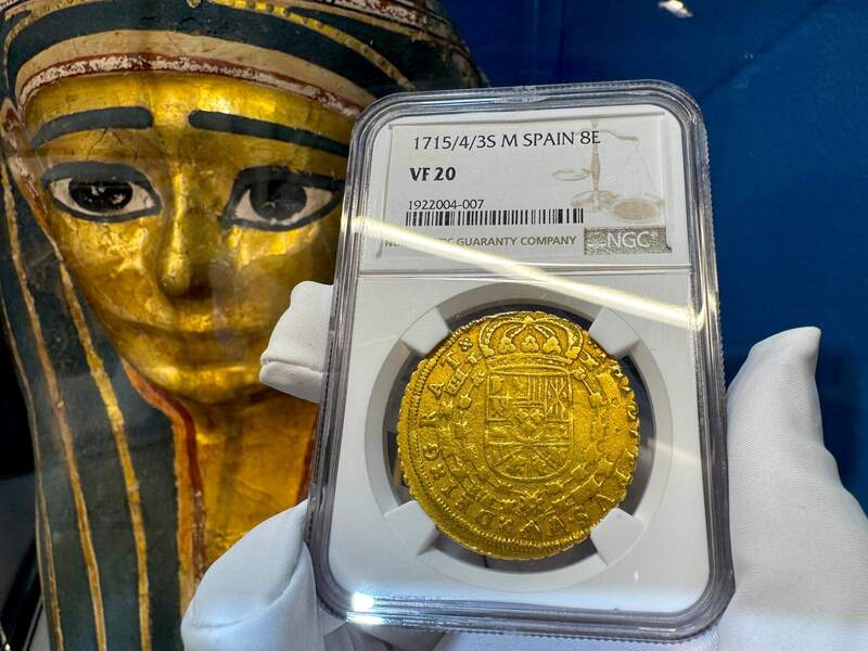 Spain 8 Escudos 1715 "Year of the Fleet" NGC 20 10