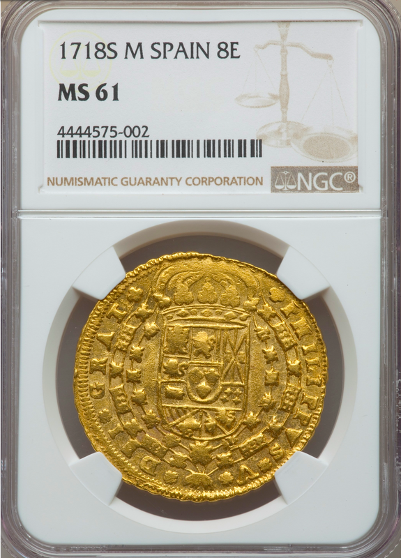 Spain  8 Escudos  1718  "Only 1 Known"  NGC 61  Gold Doubloon 11