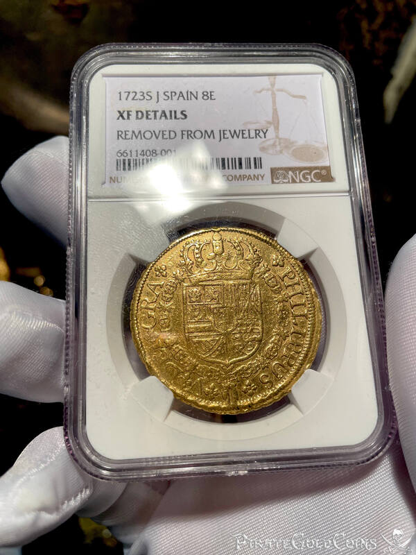 Spain 8 Escudos 1723 "Great Pendant" NGC XF 4