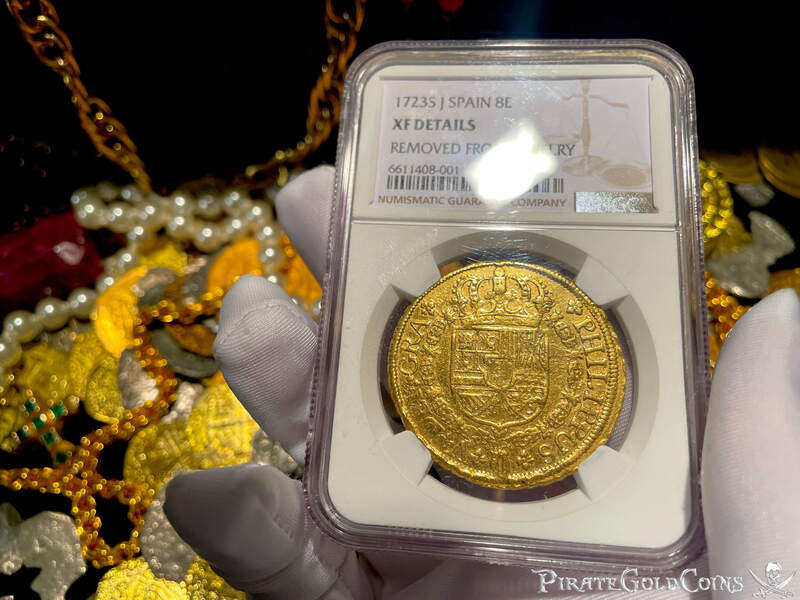 Spain 8 Escudos 1723 "Great Pendant" NGC XF 9