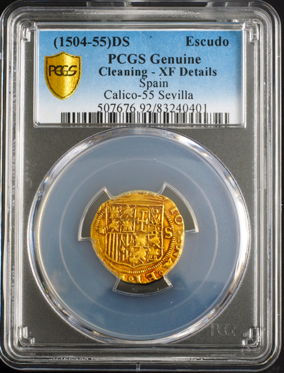 Spain  1 Escudo  1504-55  "Charles V"  PCGS XF Dets  Cross of Jerusalem 2