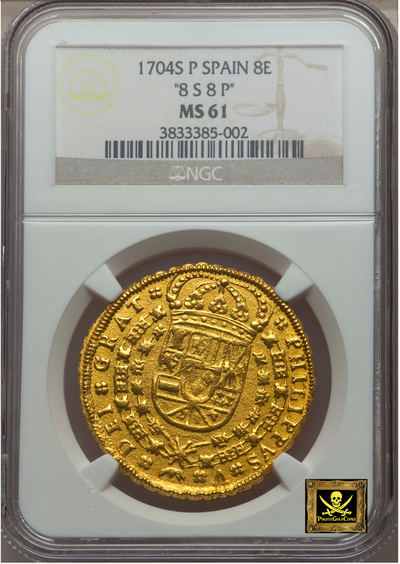 Spain  8 Escudos  1704  "Only 3 Known!"  NGC 61  Gold Doubloon 11